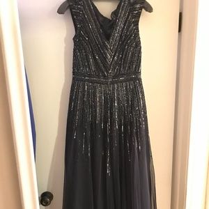 Navy blue full-length gown by Aidan Mattox